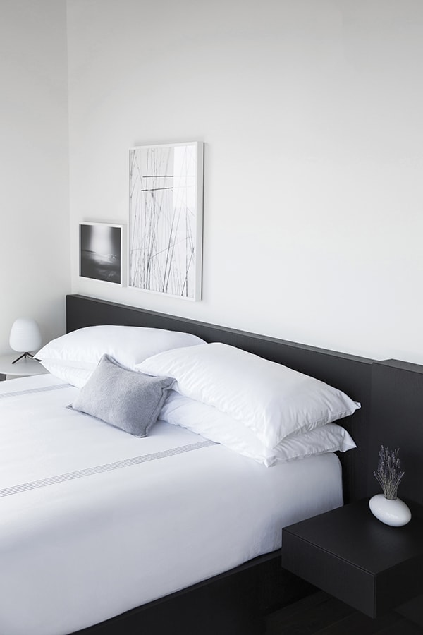 Bed with Built-In Black Headboard