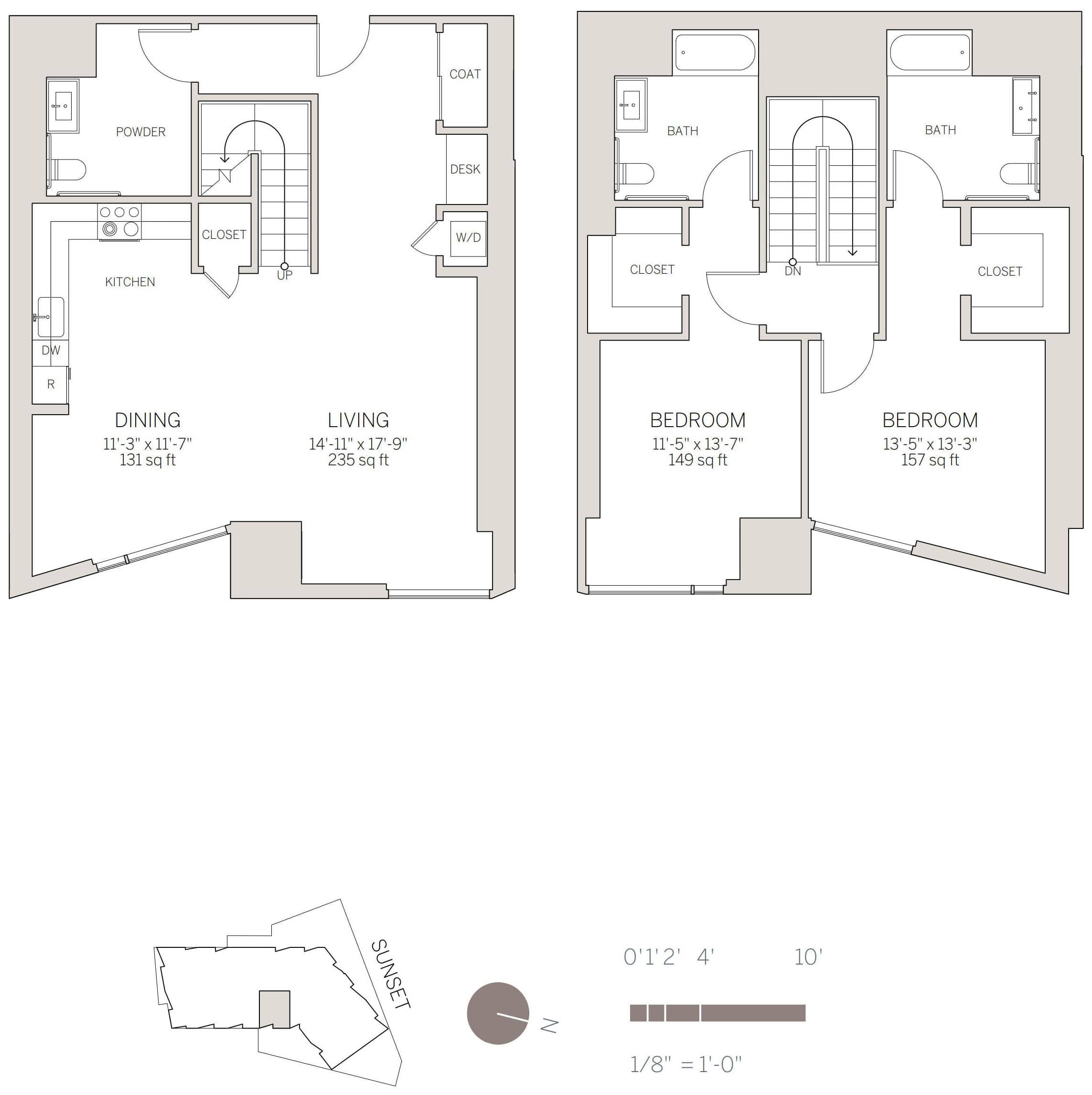 West Hollywood 2 Bedroom Bi-Level Plan