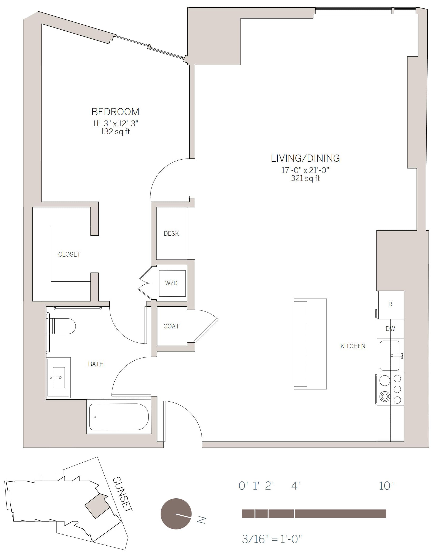 1 Bedroom Plan Facing Sunset Blvd