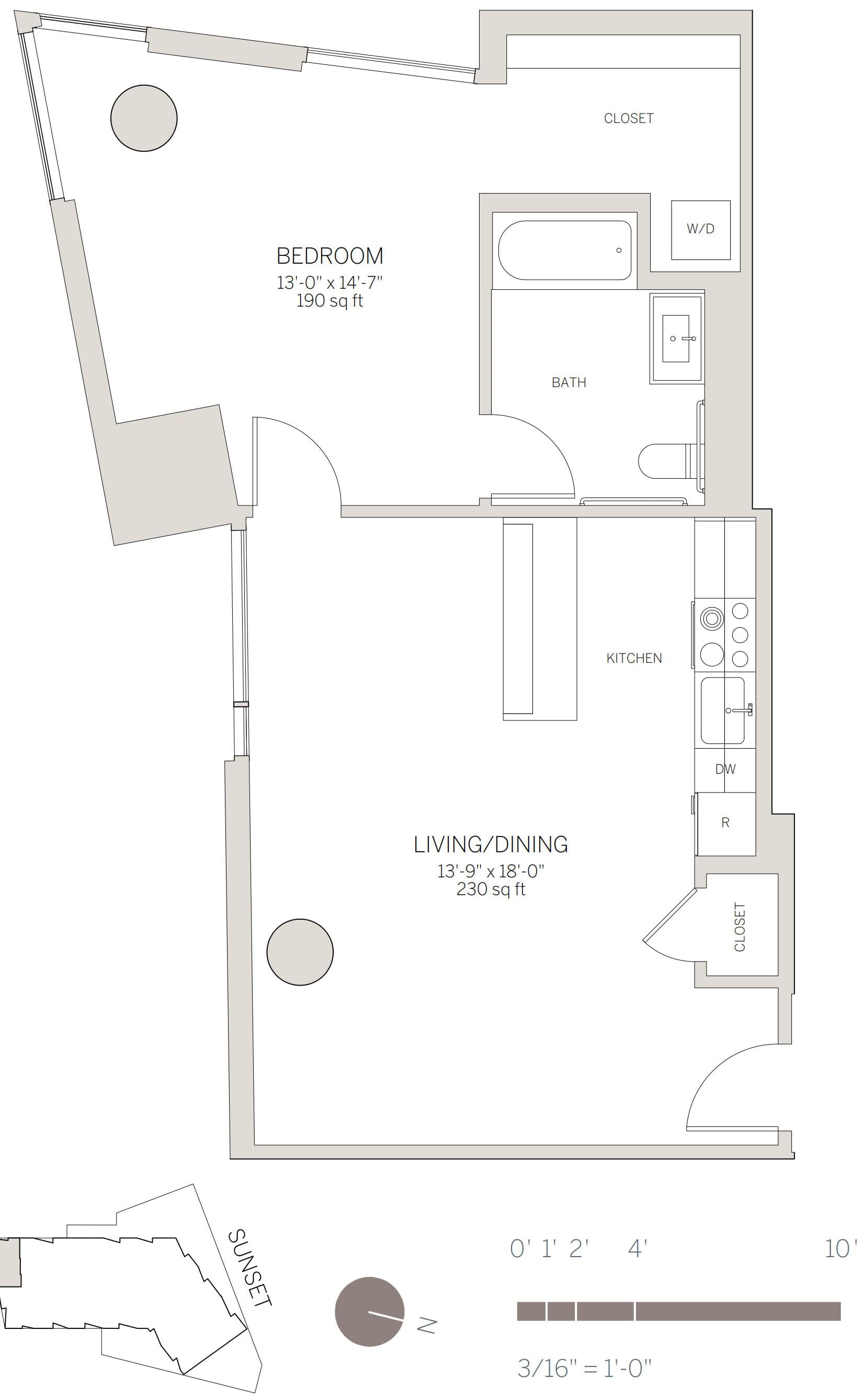 West Hollywood 1 Bedroom Floor Plan