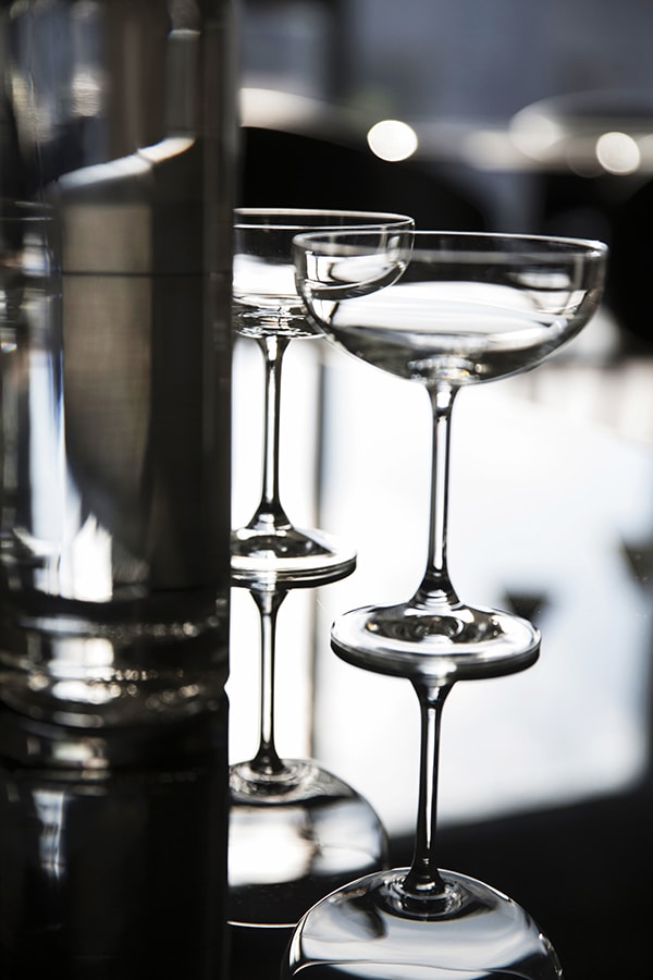 Two Martini Glasses on Table