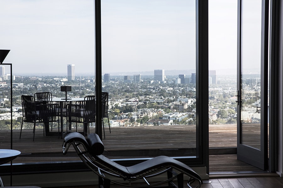 Floor to Ceiling Windows overlooking Terrace and West Hollywood