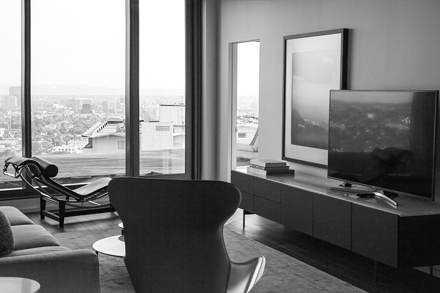 West Hollywood Living Room with Floor to Ceiling Windows