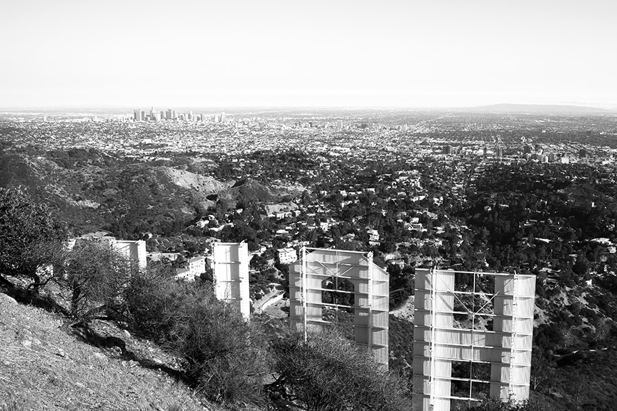 Aerial View of Hollywood Sign and City Skyline